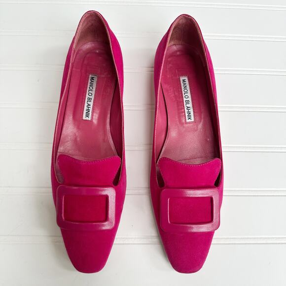 Manolo Blahnik Pozzuoli Fuchsia Suede Buckle Flats Maysale Pink Loafers 37